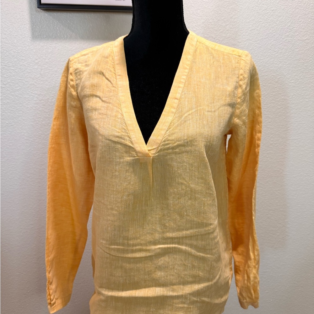 Massimo Dutti Lightweight V-Neck Tunic in Pale Yellow